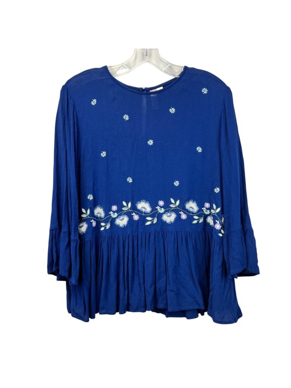 Alya Womens Multicolor Floral Blouse 3/4 Bell Sleeve Round Neck Top Size Medium